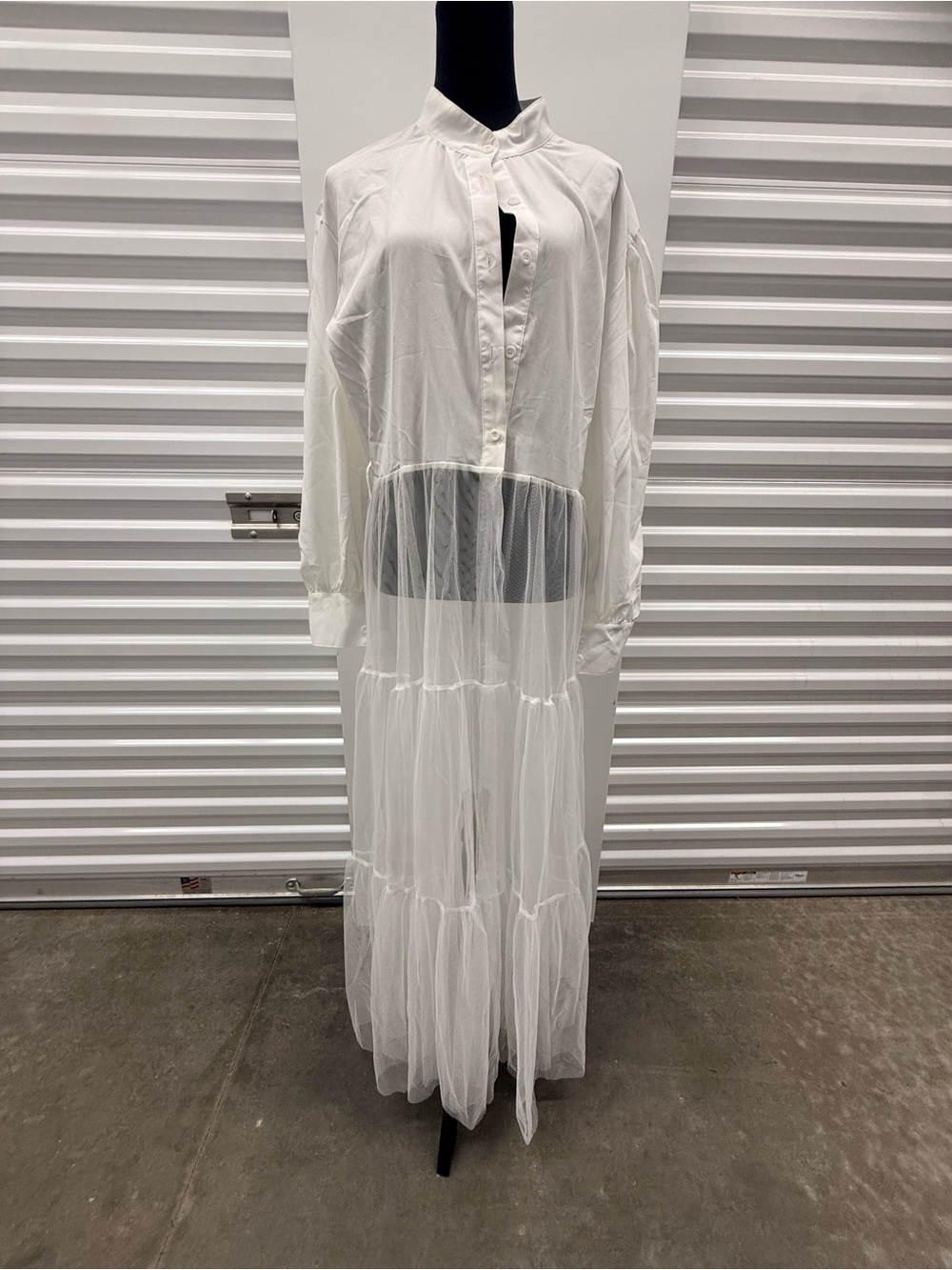 Sheer White Button-Front Maxi Dress